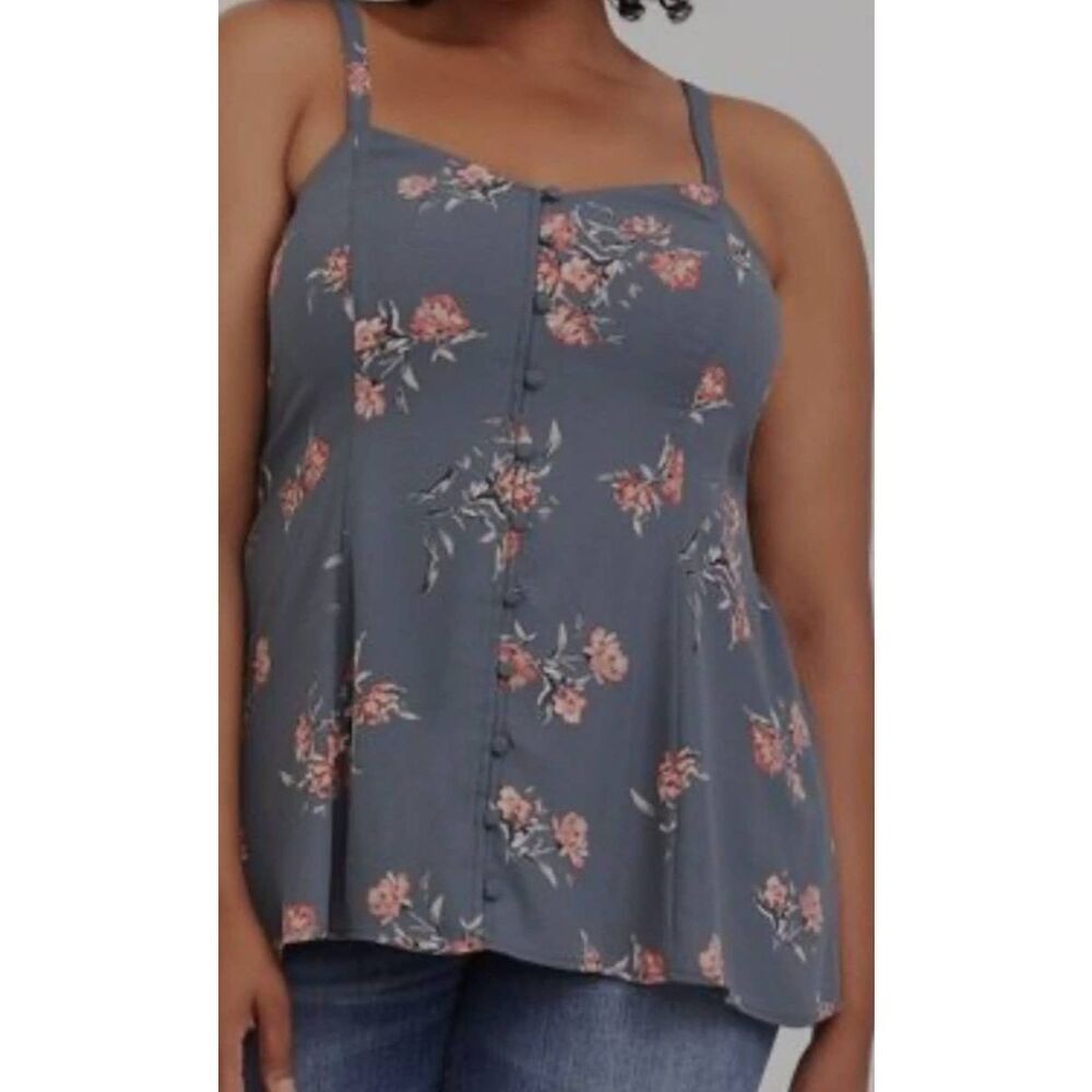 Torrid Georgette Button-Front Cami Grey Floral Size 2X (R)
